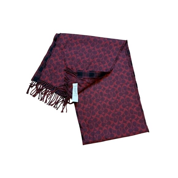 Coach Reversible Signature & Plaid Print Scarf With Fringe - Picture 3 of 4